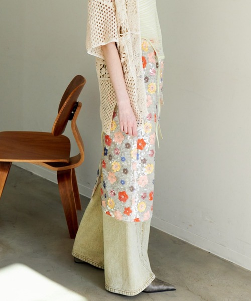 MAISON SPECIAL スカート Colorful Flower Sequin Skirt