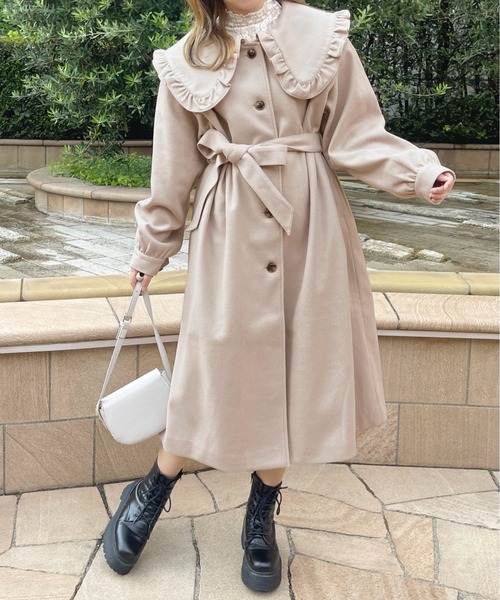 COTOO SHUZO ピンクベージュフリル襟スプリングコート38 COTOO SHUZO ピンクベージュフリル襟スプリングコート38 COTOO SHUZO