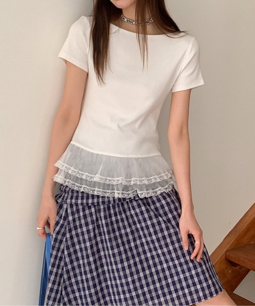 tシャツ 裾レースTシャツ レディース