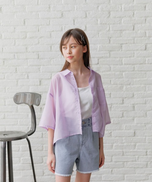 GLOBAL WORK ブラウス シャツ イージーDRYシアーシャツ半袖
