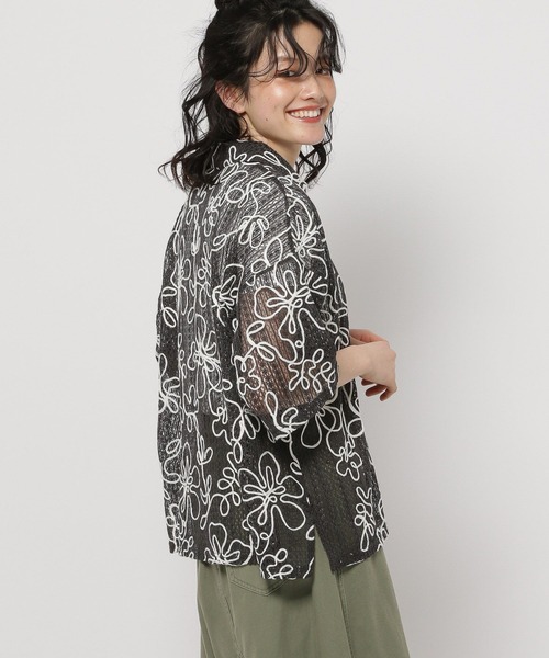 ブラウス シャツ メッシュクロス刺繍ブラウス レディース pual ce cin ブラウス シャツ メッシュクロス刺繍ブラウス