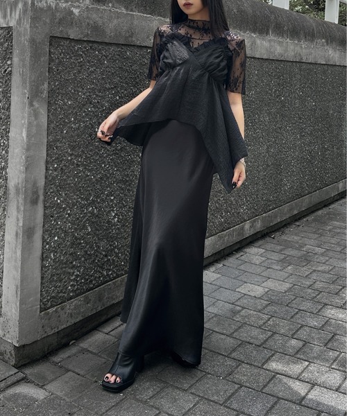 tシャツ 「LVEU.」シアーニット＆キャミソールセット / トップス メッシュ シアー レース 長袖 キャミ キャミソール セット アシメ アシンメ LVEU. tシャツ 「LVEU.」メロウレースシアートップス / トップス
