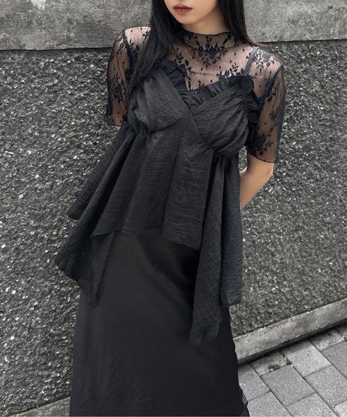tシャツ 「LVEU.」シアーニット＆キャミソールセット / トップス メッシュ シアー レース 長袖 キャミ キャミソール セット アシメ アシンメ LVEU. tシャツ 「LVEU.」メロウレースシアートップス / トップス