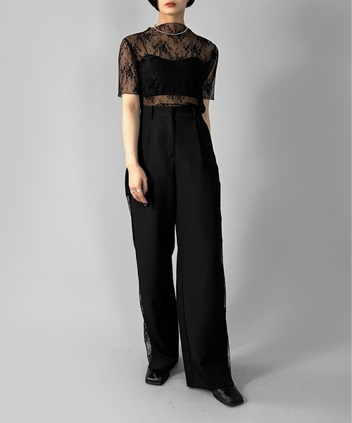 tシャツ 「LVEU.」シアーニット＆キャミソールセット / トップス メッシュ シアー レース 長袖 キャミ キャミソール セット アシメ アシンメ LVEU. tシャツ 「LVEU.」メロウレースシアートップス / トップス