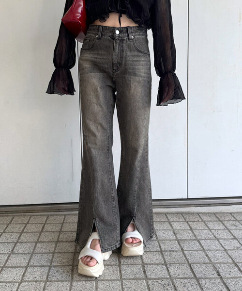 M-LINE ジーンズ デニム デニムパンツ 「mline」スリットフレアデニム