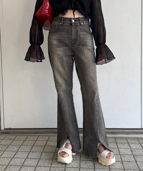 M-LINE ジーンズ デニム デニムパンツ 「mline」スリットフレアデニム