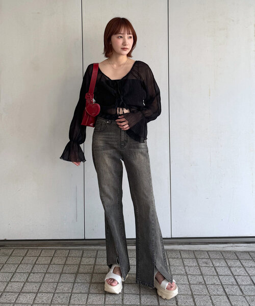 M-LINE ジーンズ デニム デニムパンツ 「mline」スリットフレアデニム