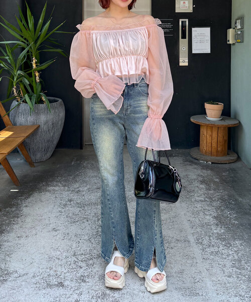 M-LINE ジーンズ デニム デニムパンツ 「mline」スリットフレアデニム