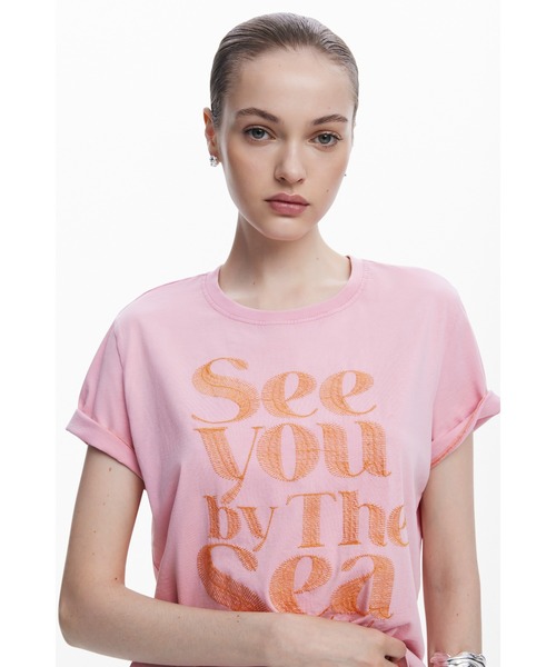 tシャツ ピンクのメッセージTシャツ レディース