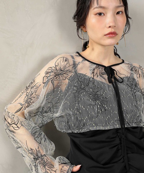 Kana ドレス フラワー レース ボレロ ギャザー ワンピース