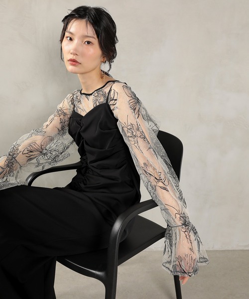 Kana ドレス フラワー レース ボレロ ギャザー ワンピース
