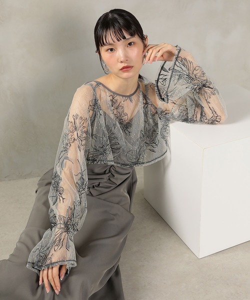 フラワー レース ボレロ ギャザー ワンピース オケージョンドレス 2点セット Kana ドレス フラワー レース ボレロ ギャザー ワンピース