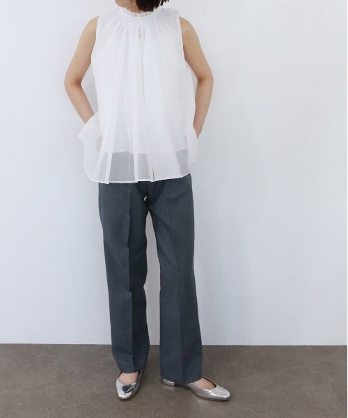 Marilyn Moon ブラウス シャツ sheer starched cotton gather