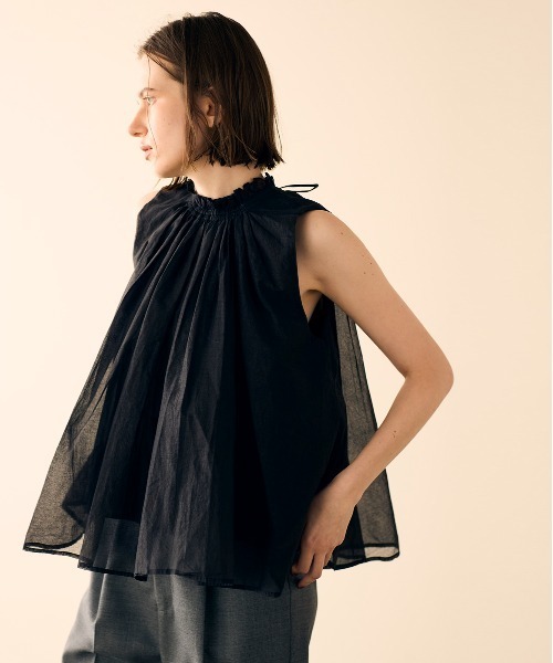 Marilyn Moon ブラウス シャツ sheer starched cotton gather