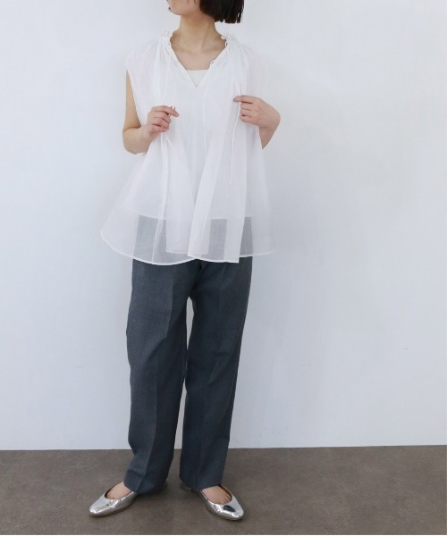 Marilyn Moon ブラウス シャツ sheer starched cotton gather