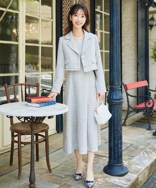 新品未使用♡柏木由紀着用 Swingle スウィングル セットアップ ツイード SWINGLE（スウィングル） セットアップ MEDIUM サックスブルー