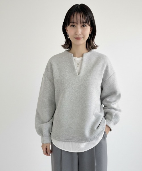 【オシャレ☆why not】グレー　Vネック トレーナー Lateru トレーナー スウェット レディース V ネックダンボールトップス