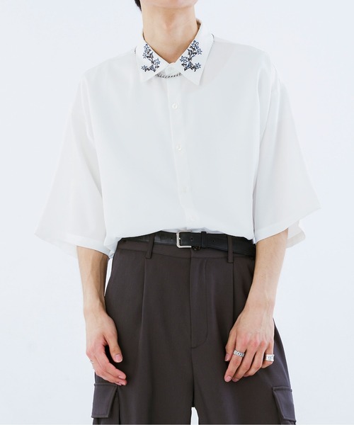 「Ellno Loset」 半袖シャツ MEDIUM チャコールグレー メンズ_画像4
