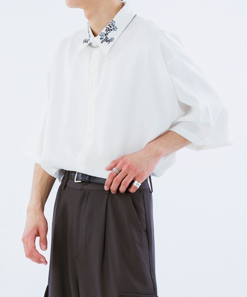 「Ellno Loset」 半袖シャツ MEDIUM チャコールグレー メンズ_画像5