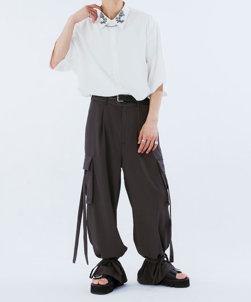 「Ellno Loset」 半袖シャツ MEDIUM チャコールグレー メンズ_画像6