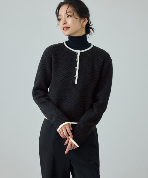 ROPE'（ロペ） ニット セーター カシミヤ混 透かし柄バイカラーニット
