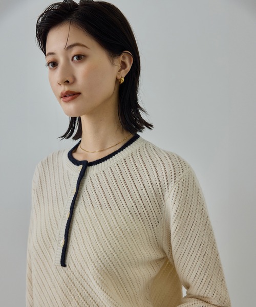 ROPE'（ロペ） ニット セーター カシミヤ混 透かし柄バイカラーニット