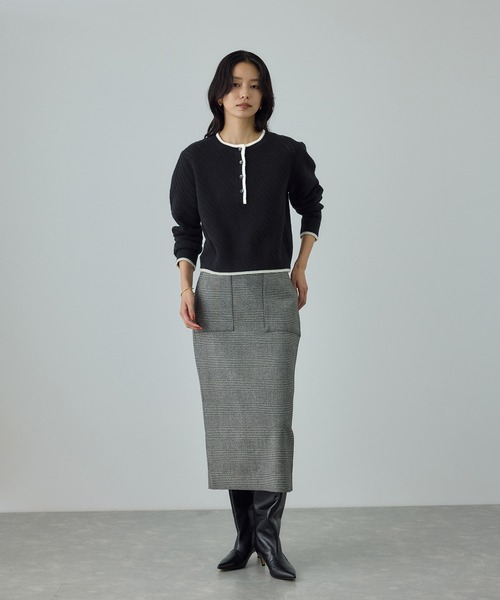 ROPE'（ロペ） ニット セーター カシミヤ混 透かし柄バイカラーニット