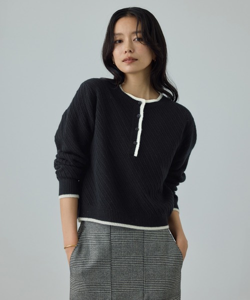 ROPE'（ロペ） ニット セーター カシミヤ混 透かし柄バイカラーニット