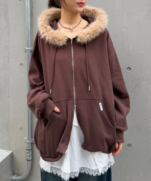 w closet（ダブルクローゼット） パーカー ファーフードZIPパーカー