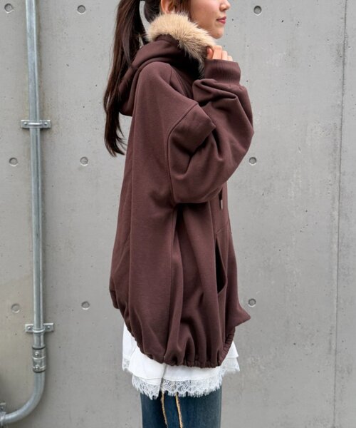 w closet（ダブルクローゼット） パーカー ファーフードZIPパーカー