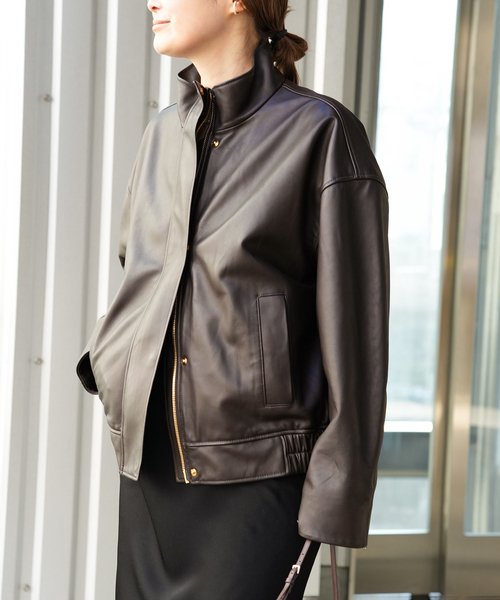 Deuxieme Classe Stand Collar レザーブルゾン　極美品 Stand Collar レザーブルゾン（レザージャケット）｜Deuxieme Classe