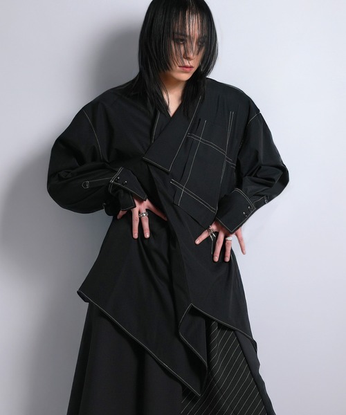 スーザントップス Ruze シャツ Asymmetry white stitch pullover shirt /アシンメトリー