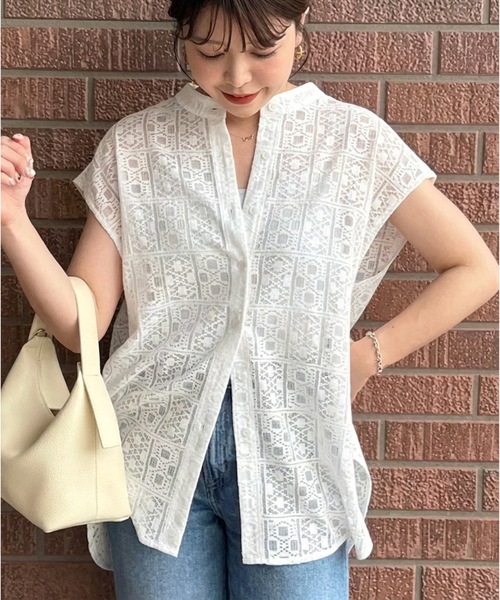 ブラウス シャツ レースフレンチスリーブシャツ レディース : ZOZOTOWN