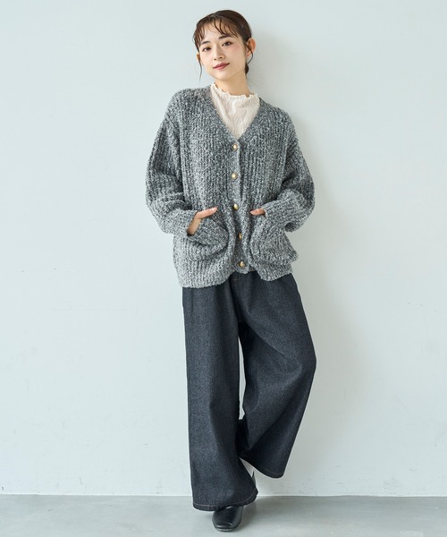 「mil」 ニットカーディガン ONE SIZE チャコールグレー レディース_画像9