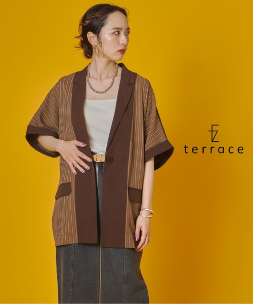 terrace ジャケット テーラードジャケット ヘリンボーンストライプ切替