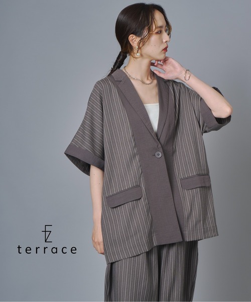 terrace ジャケット テーラードジャケット ヘリンボーンストライプ切替