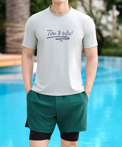 TeddyShop（テディショップ） 水着 「調節紐付き」半袖英字ロゴTシャツ