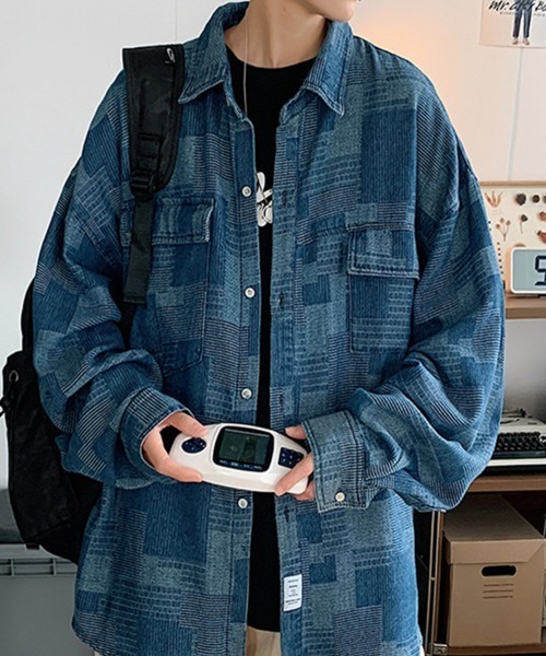 KELVIN シャツ Patchwork Denim Shirt パッチワークデニムシャツ