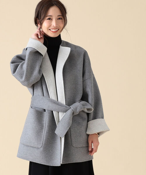スタッフレ アウター ZOZOTOWN PayPayモール店 - 通販 - PayPayモール Demi-Luxe BEAMS / ベルト付き リバーコート グレー