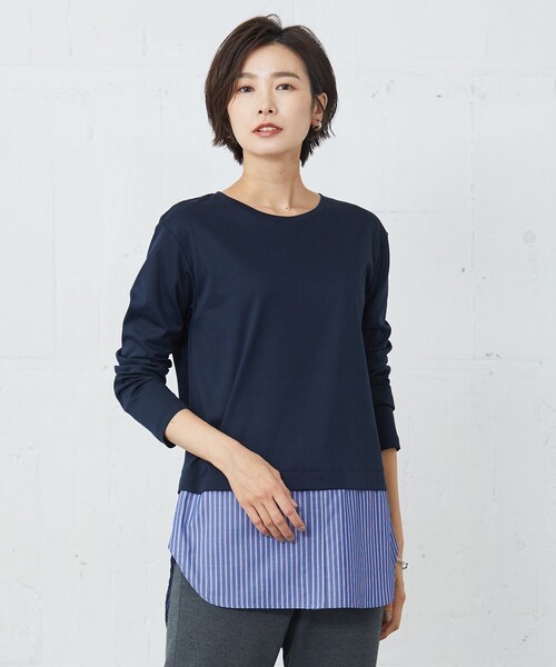tシャツ 「接触冷感・UVケア」レイヤードジャージー カットソー レディース tシャツ Tシャツ 「接触冷感・UVケア」レイヤードジャージー