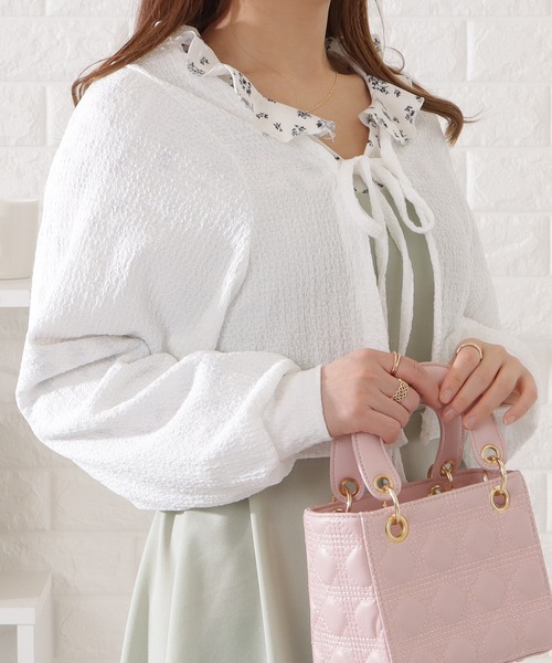 Lace Ladies（レースレディース） カーディガン リボン付き透かし編み