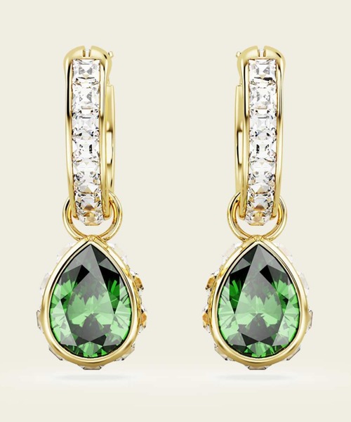 Swarovski 緑色カットクリスタルピアス SWAROVSKI ピアス 「公式」「スワロフスキー」Chroma ドロップ