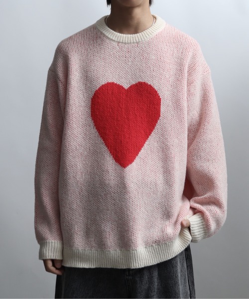 セーター ニット 総柄モヘアライクニットクルーネックセーター メンズ