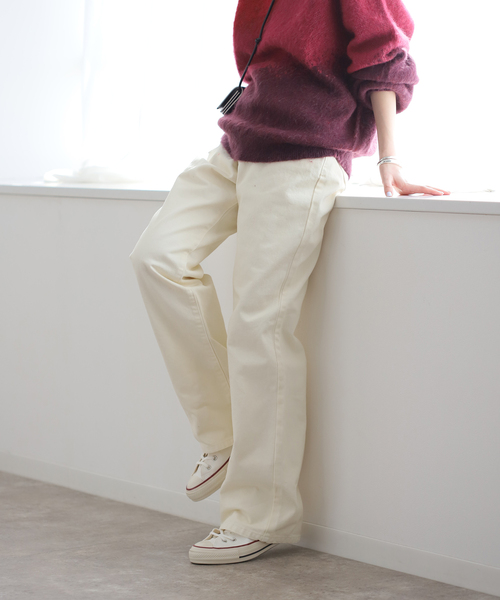 PEOPLESTYLE デニムパンツ ストレートジーンズ 無地 白 男女兼用 PEOPLESTYLE(ピープルスタイル)のメンズ デニム・ジーパン 人気
