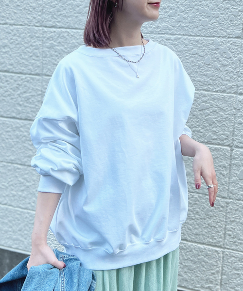 tシャツ ゆるシルエットバックヘンリーカットプルオーバー レディース