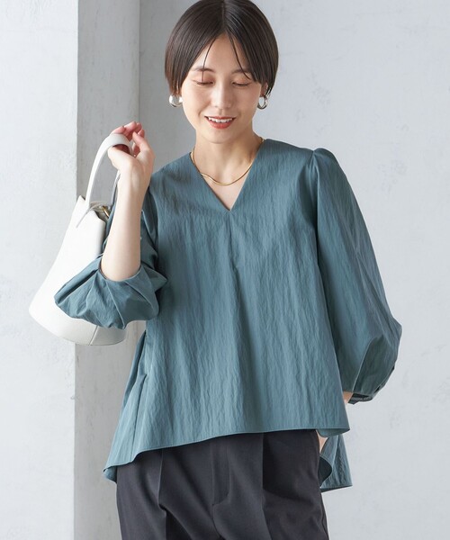 【シップス　ウィメン】〈手洗い可能〉綿 ナイロン バック リボン ブラウス SHIPS｜<手洗い可能>綿 ナイロン バック リボン ブラウス