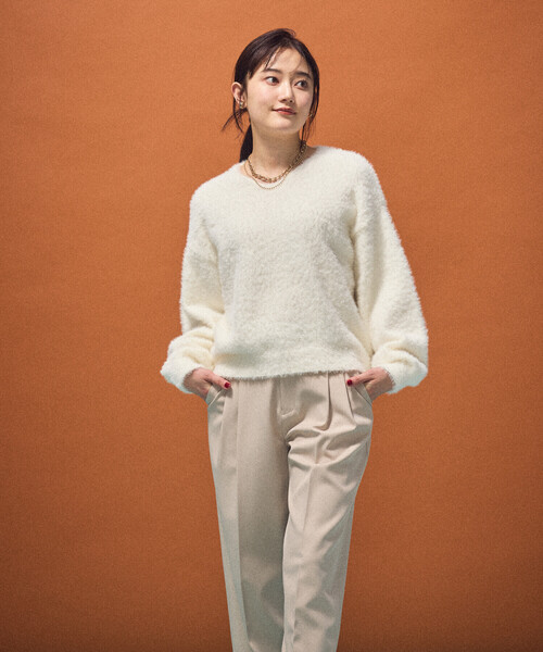 シャギーUネックニット CLEIO フリーサイズ セール】U-neck shaggy knit pullover / Uネックシャギーニット