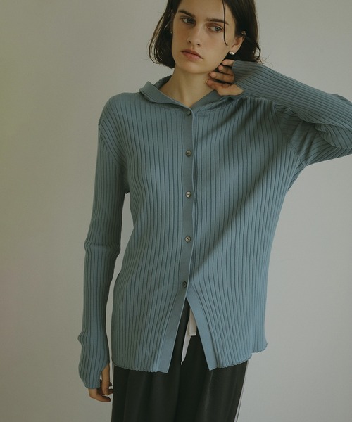 新品25SS MANOF マノフ　ニットポロトップス　グレー　半袖　スキッパー MANOF（マノフ） ニット セーター HOODIE RIB KNIT TOPS レディース