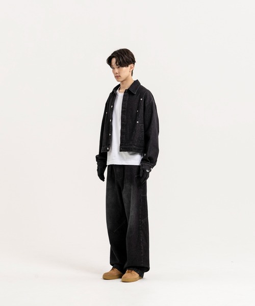 ワイドデニムパンツ S〜XL ウォッシュドブラック ウォッシュワイドブラックデニムパンツ | ファッション通販