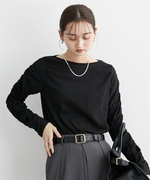 ニッセン tシャツ 袖シャーリング長袖トップス レディース